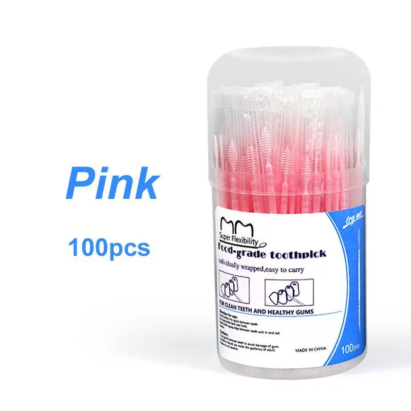 Box Independent Packaging Toothpick Double-ended Interdental Brush Qme Pink