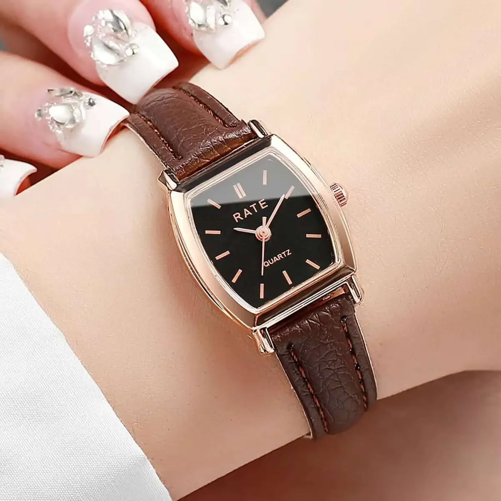 3 pçs/set moda feminina pulseira de couro relógios pequeno mostrador relógio de quartzo reloj mujer (sem caixa) Qme brown