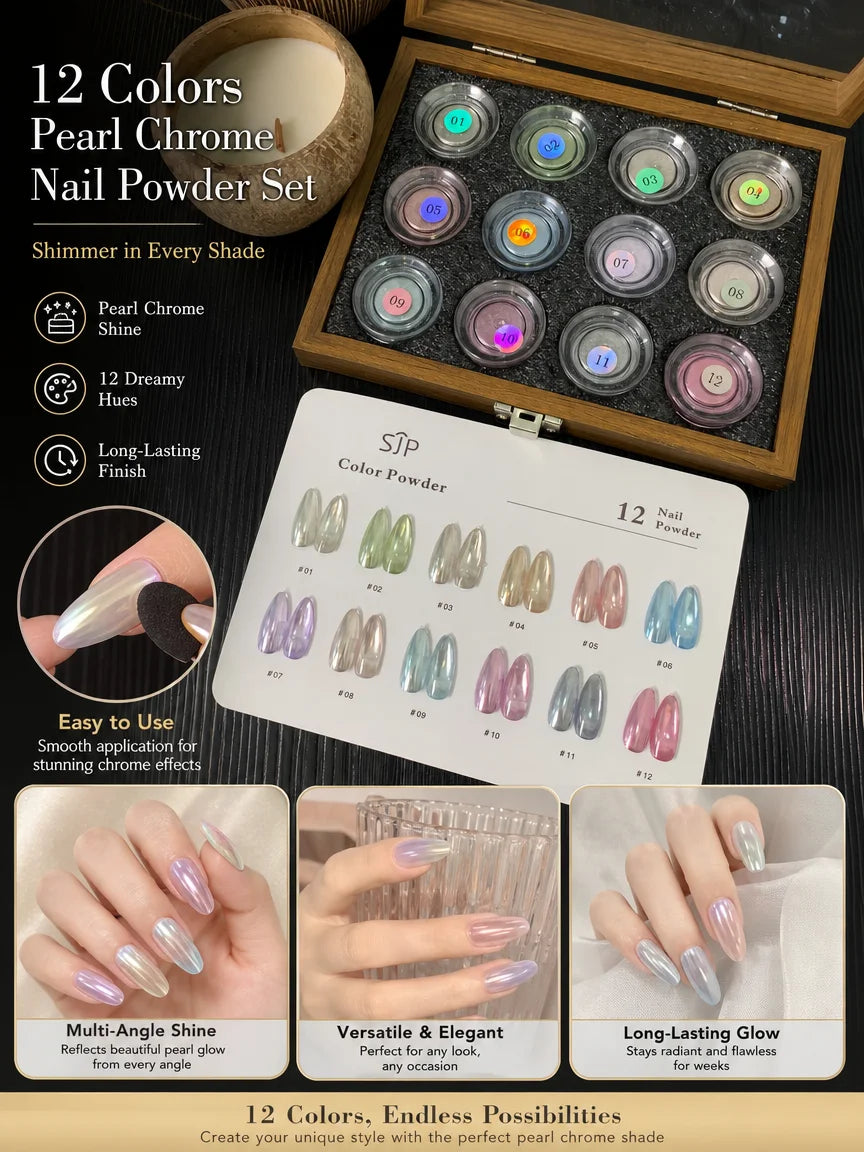 12-Color Fresh Magic Mirror Nail Powder Cards Storage Box DIY Art Qme