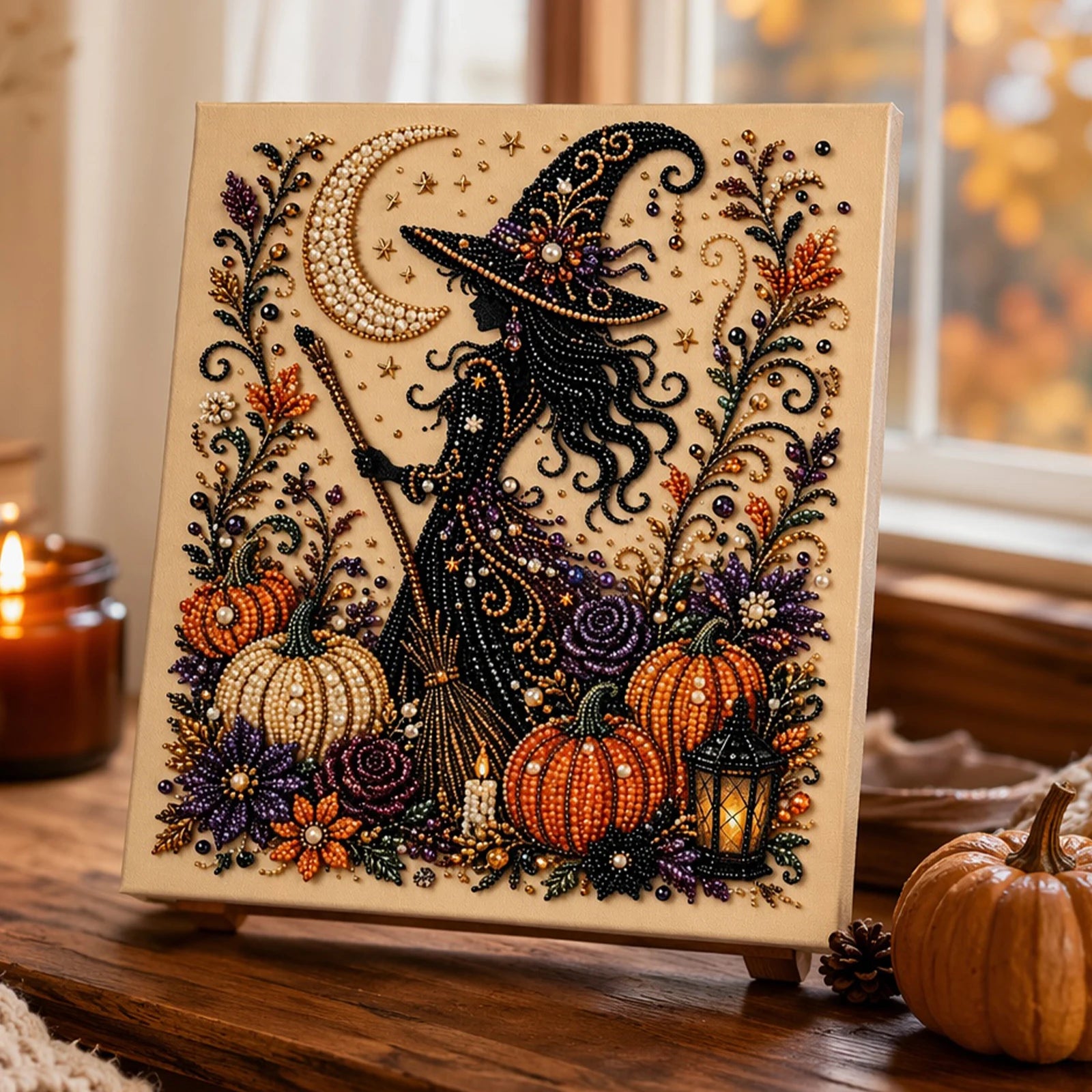 DIY Halloween Framed Diamond Art Pearl Painting Kit 7.87x7.87inch Pearl Diamond Dots Gem Art Craft Pearl Diamond Dots Painting Qme