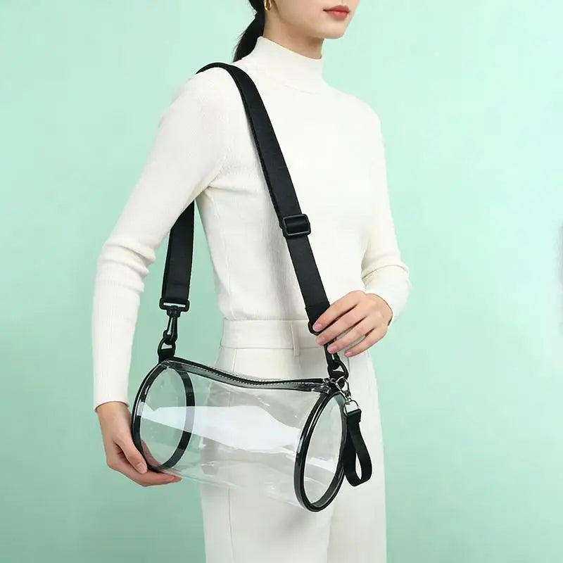 Transparent Crossbody Bag For Women Cylindrical Fashion Mini Shoulder Messenger Bag PVC Jelly Small Tote Bag Qme