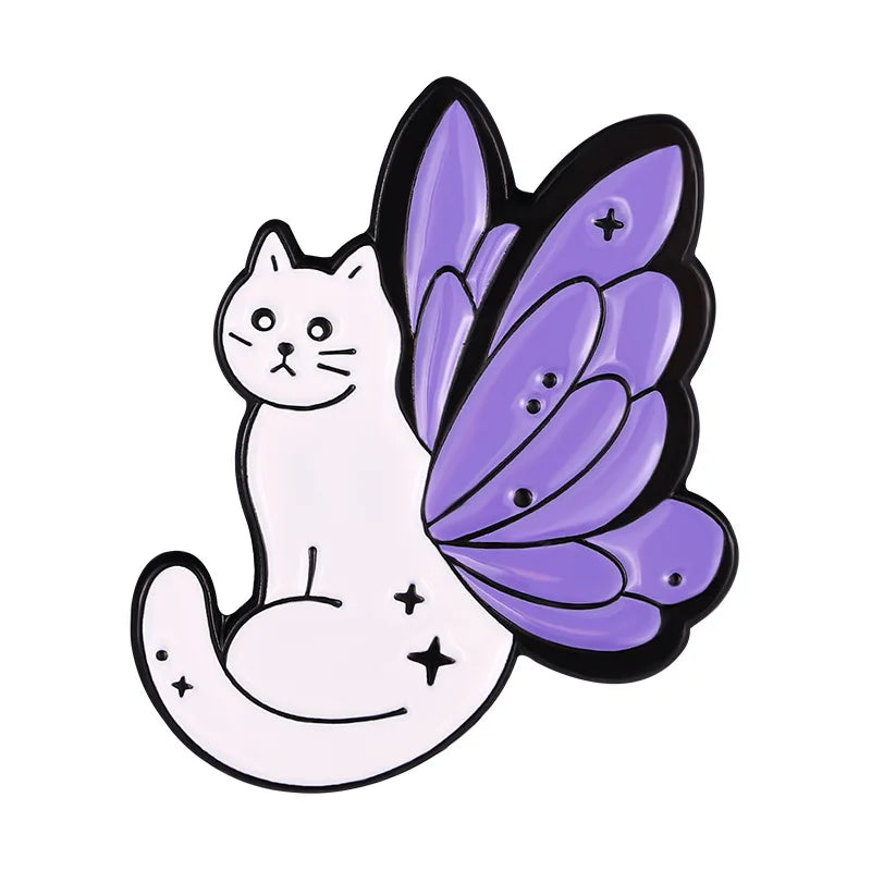 Witch Enamel Pin Punk Black White Cat Brooch Magic Hat Badge Book Wings Lapel Animal Goth Purple Crystal Jewelry Gifts Wholesale Qme style 4