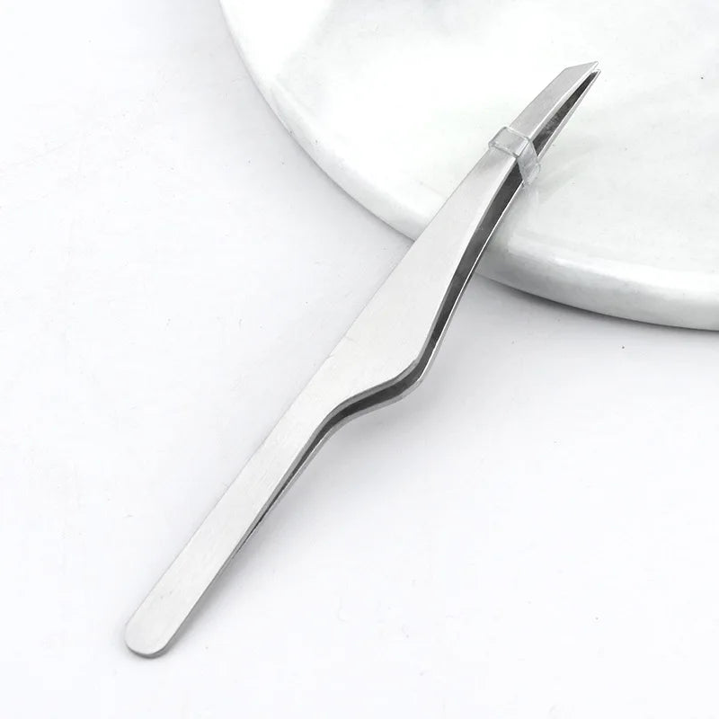 Hair Removal Tweezers Stainless Steel Eyebrow Slant Tip Point Flat Qme Silver China Mainland