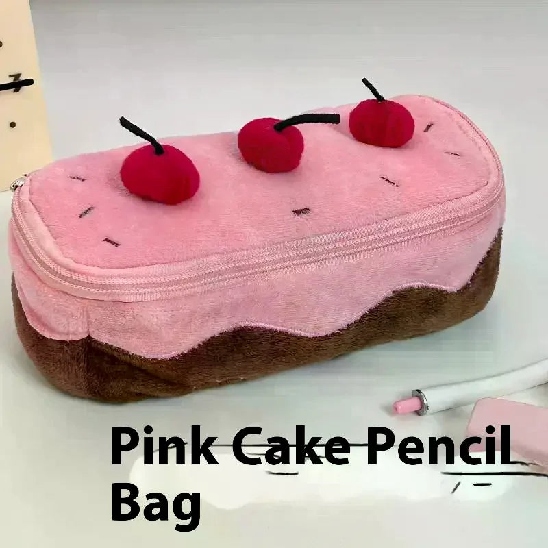Plush Pencil Case Large Capacity Kawaii Cherry Cake Design Fuzzy Cute Qme