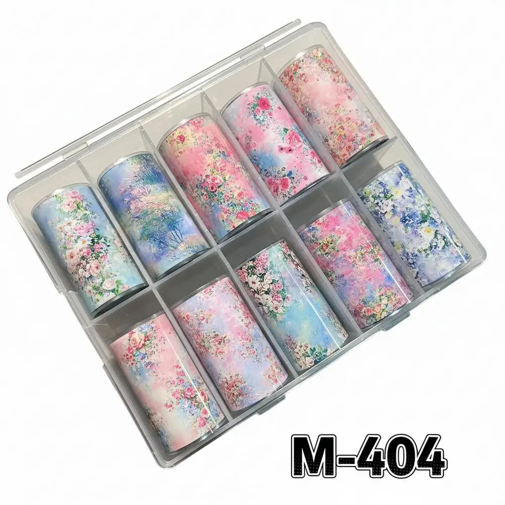10 Rolls Flower Nail Foil Nails Art Design Stickers Decals Qme A