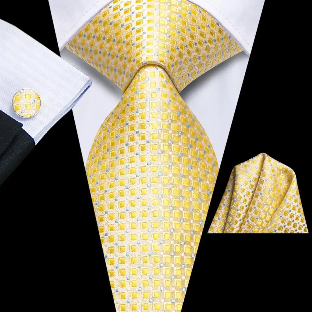 Hi-tie Solid Orange Blue Mens Fashion Necktie Handkerchief Cufflinks
