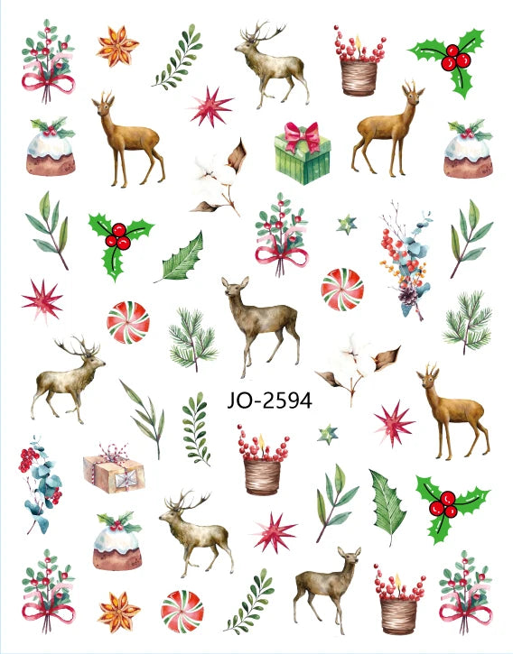 10 Sheets Christmas Nail Art Stickers Decals 3D Self-adhesive Snowman Qme 2594
