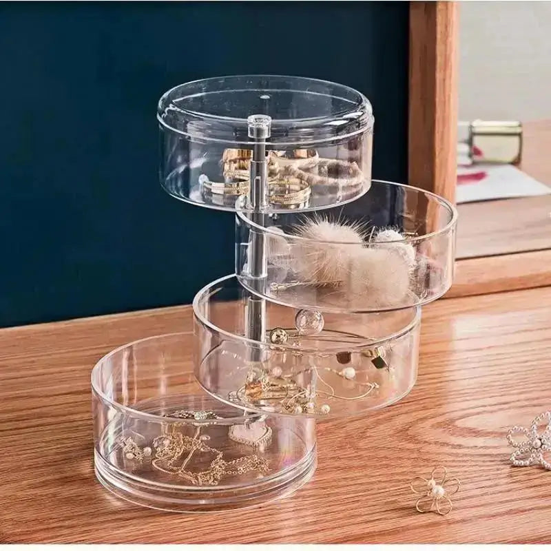 Rotating Jewelry Storage Box For Makeup Storage Rack Bracelet Earring Round Plastic Organizer Box Holder Display Rack With Cover Qme