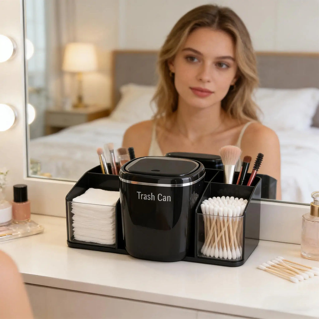 Mini Desk Trash Can 2.6L Mini Waste Bin Basket Makeup Tabletop Trash Can for Bathroom Kitchen Bedroom Dorm Room Car Indoor Qme