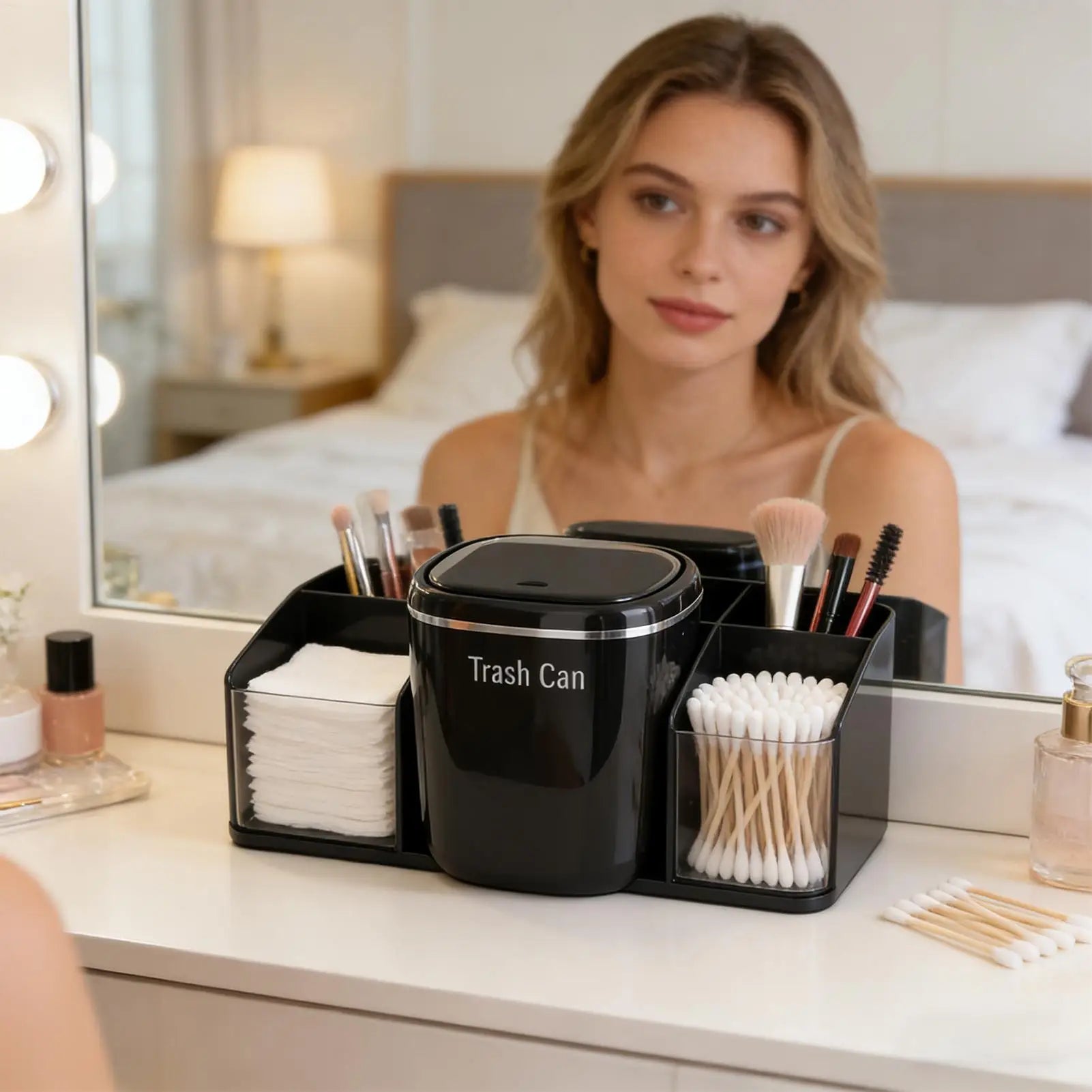 Mini Desk Trash Can 2.6L Mini Waste Bin Basket Makeup Tabletop Trash Can for Bathroom Kitchen Bedroom Dorm Room Car Indoor Qme