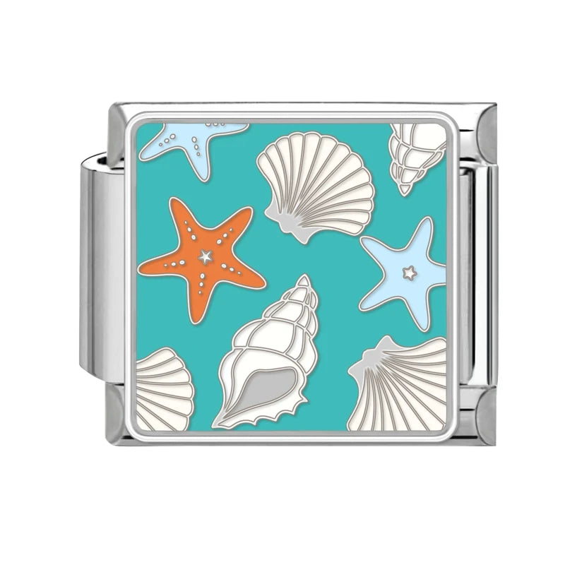 Original Colored Glaze Star Sun Starfish Ocean Italian Charm Stainless Steel Link Fit 9mm Modular Bracelet DIY Jewelry Wholesale Qme Style 28