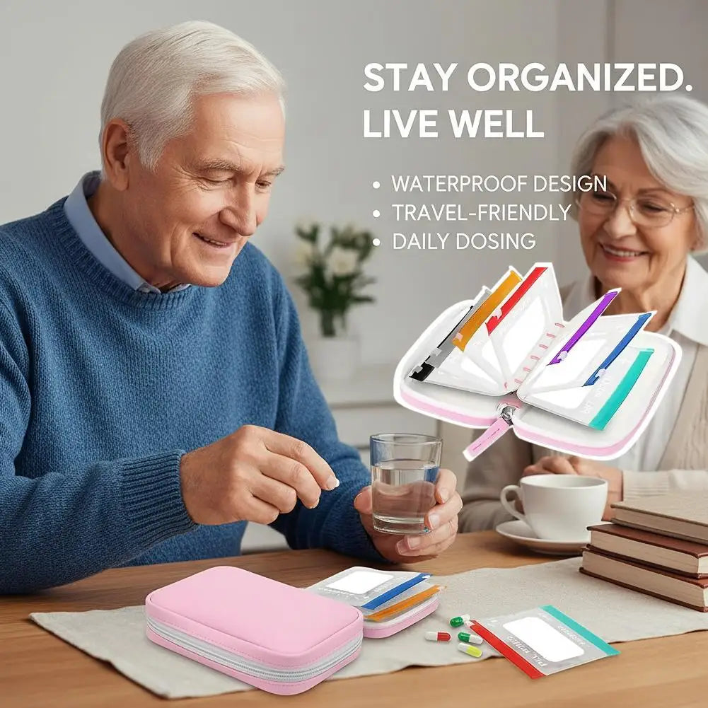 Waterproof Pill Pouches Organizer Binder Case Color-coded Reusable Qme