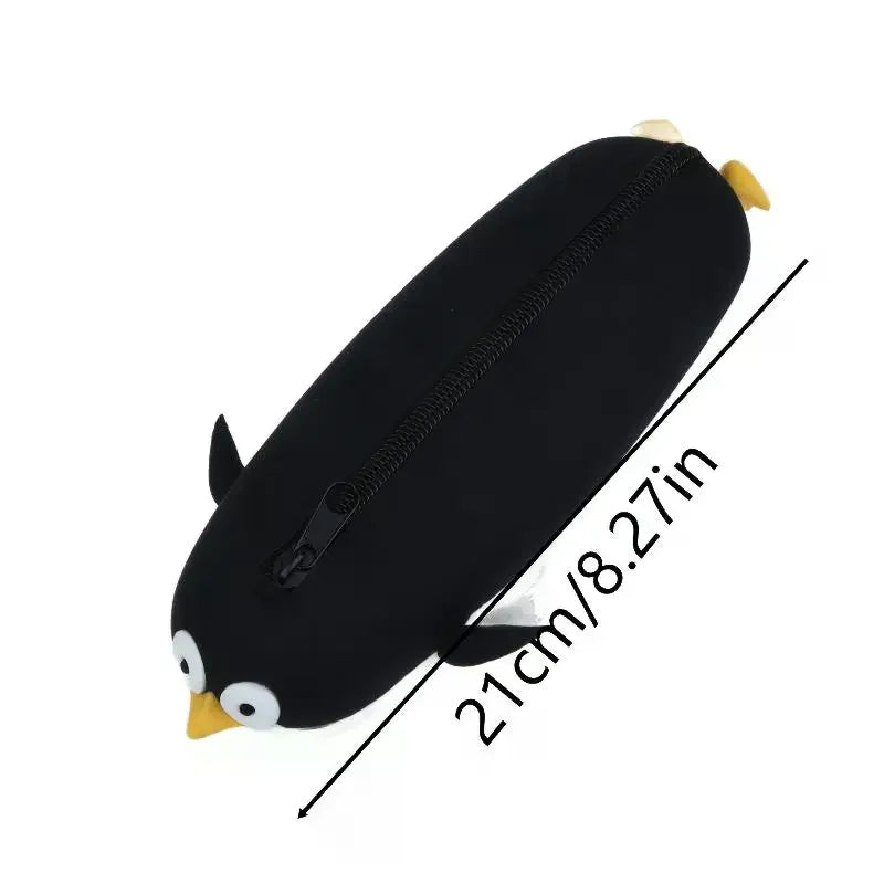 Cute Penguin Shaped Silicone Pencil Case Large Capacity Waterproof Qme