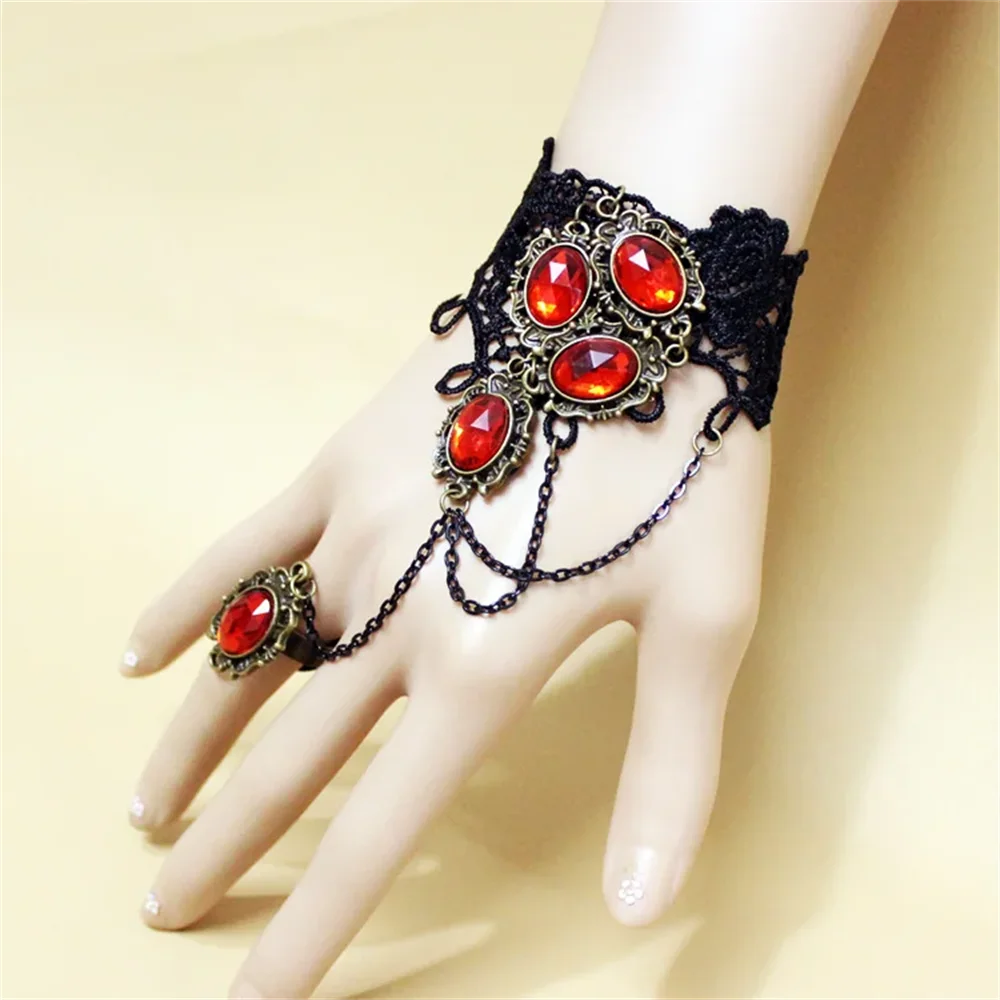 b131 Vampire Black Lace Gem Bracelets Vintage Punk Versatile Ring Bracelet Jewelry Accessories Suitable for Fashionable Women Qme