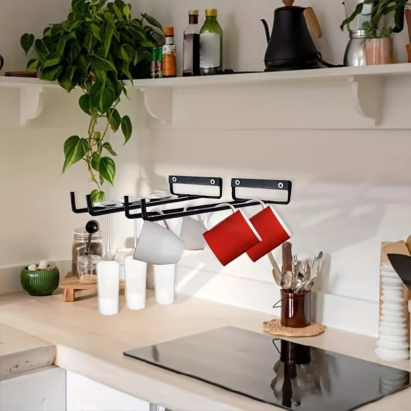 4 Red Wine Cup Holders Hanging Upside Down Footed Storage Rack Qme