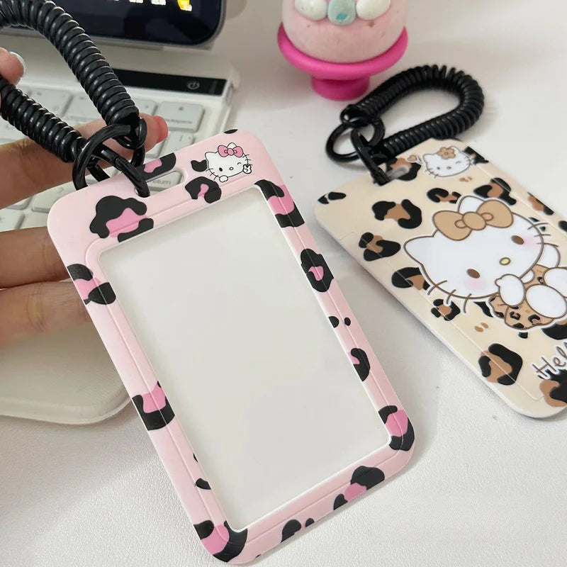 Hello Kitty Leopard-Print Cat Card Holder Student Campus Meal Card Water Card Access Card Lanyard, Neck Strap, and Keychai Qme
