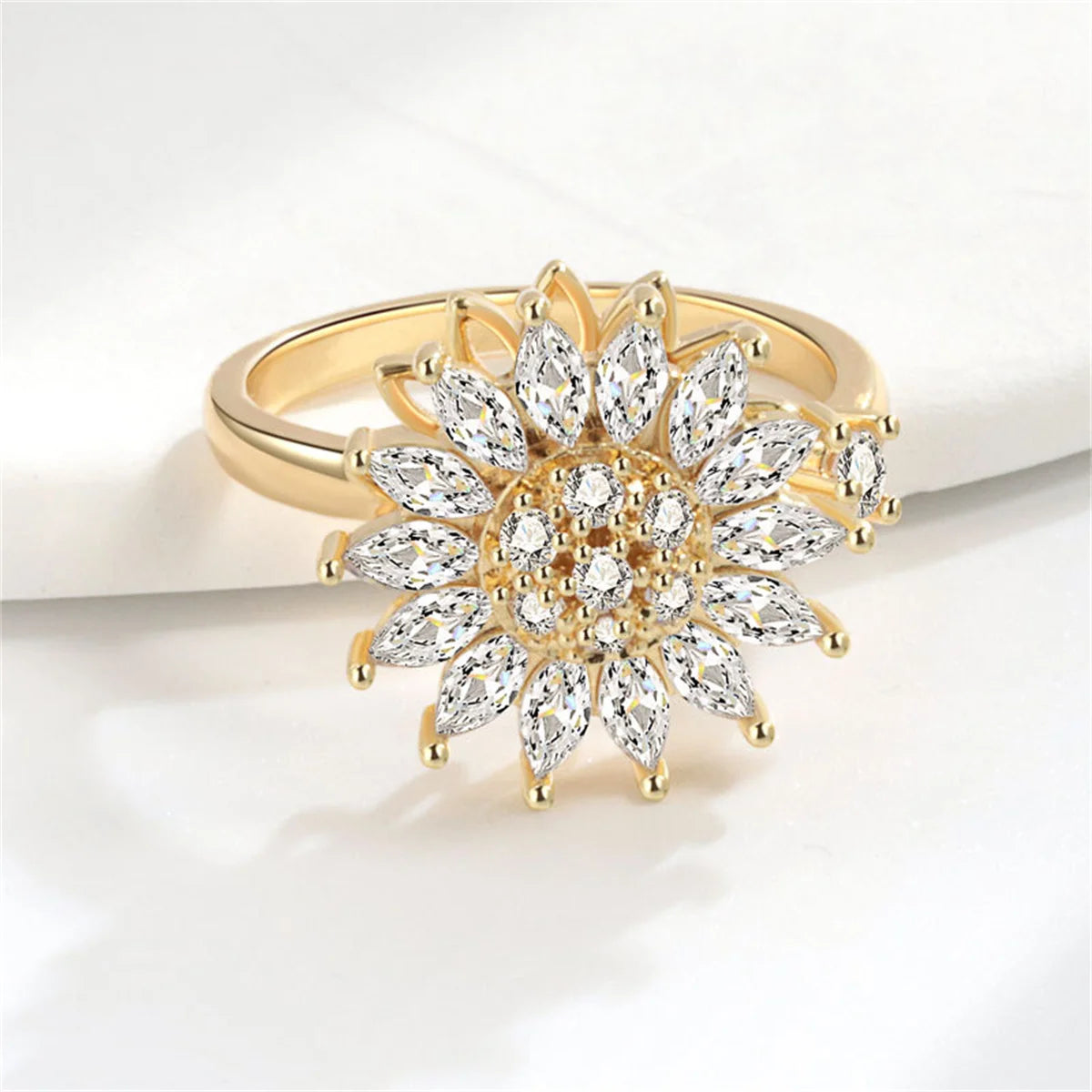 Fashion Fidget Spinner Ring Anxiety for Women Multiple Crystal Sunflower Finger Rings Rotate Anti Stress Jewelry Wedding Gift Qme yin resizable