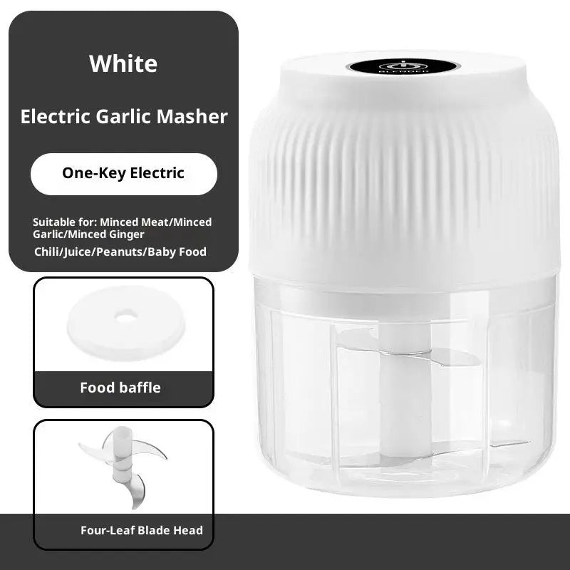 Portable Electric Garlic Masher Mini Food Vegetable Chili Meat Qme White 4 Blade