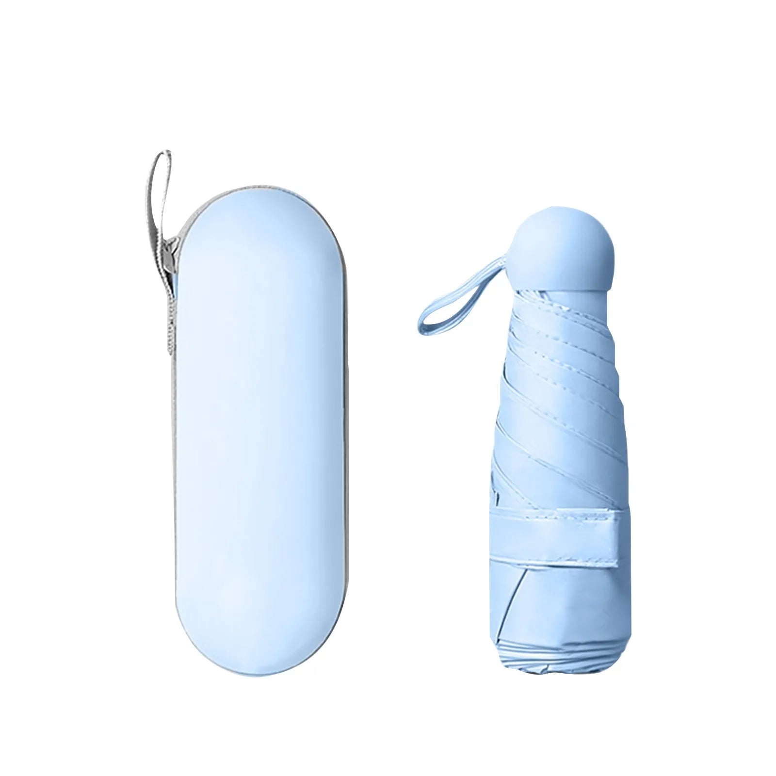 Portable 5 Fold Sunny and Rainy Umbrella Solid Plastic Folding Capsule Umbrella Mini Outdoor Sports Travle Protable Umbrella Qme Light Blue