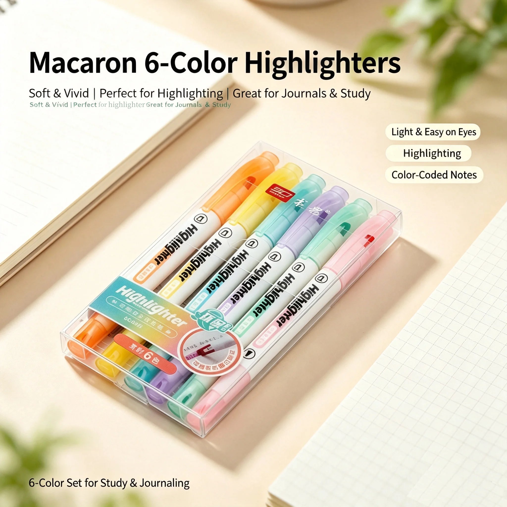 Back To School 6 Colors Double Tip Pastel Highlighter Markers Smooth Writing Student Reading Note Taking Stationery Gift Set Qme