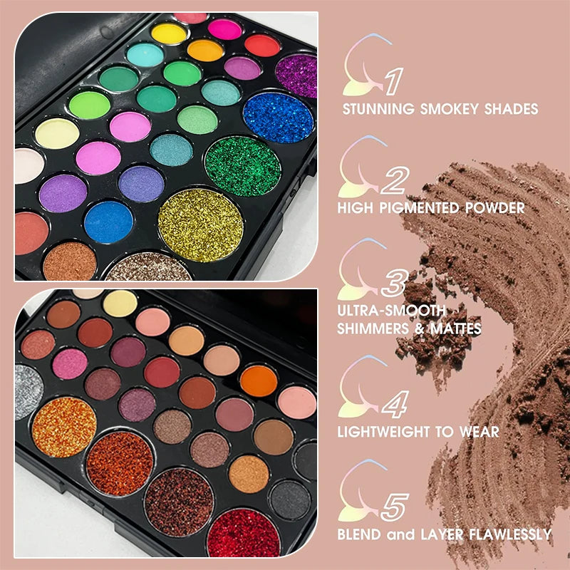 29 Colors Matte Shimmer Eyeshadow Palette Vibrant Neon Nude Glitter Qme