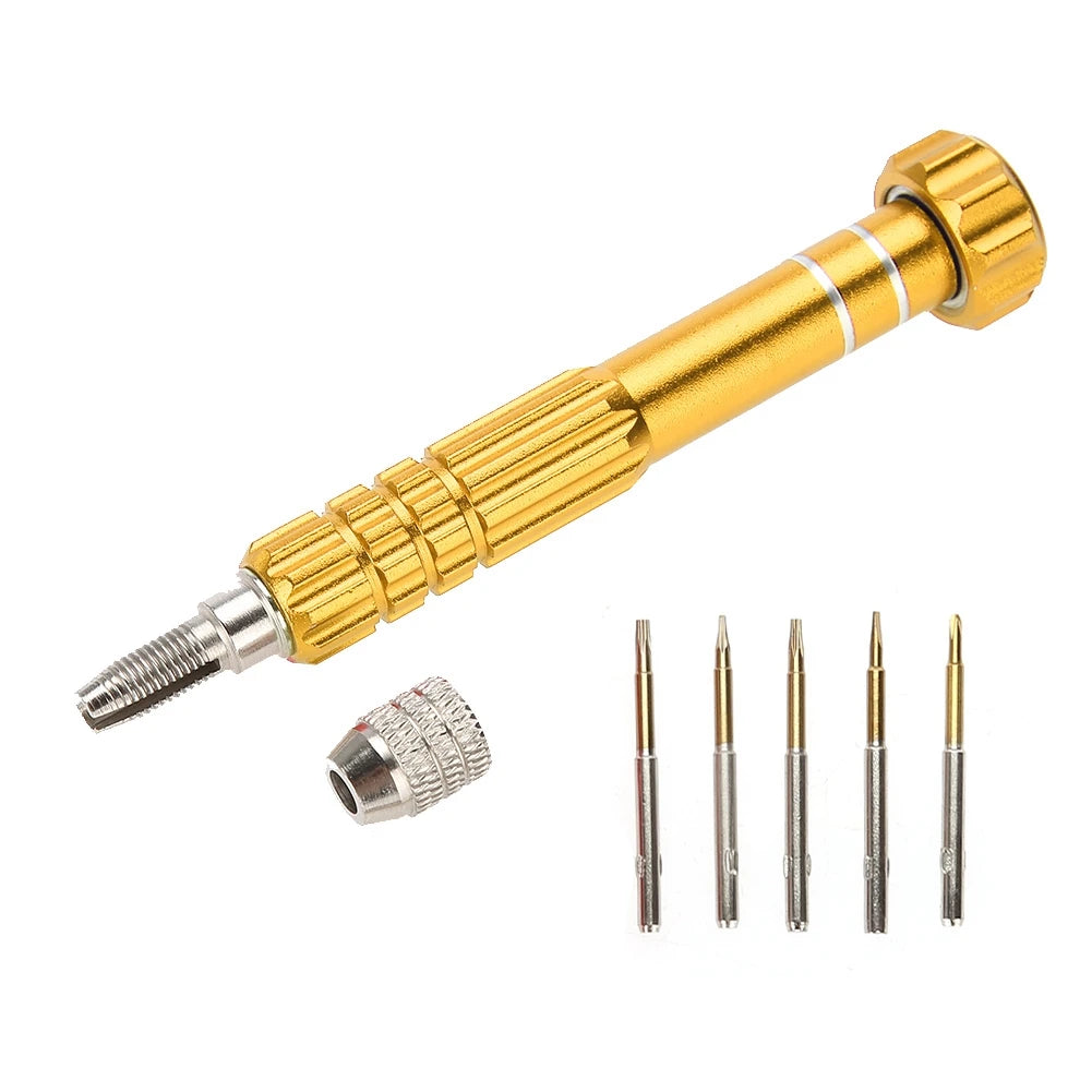 Watch Repair Screwdriver Set Screwdriver Handle With 5 Precision Bits Phone Glasses Watch Repair Tool Kit Repair Screwdriver Qme Gold