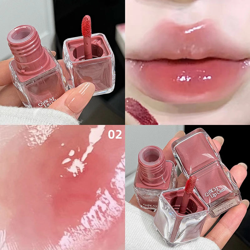 QIBEST Mirror Water Glazed Lip Gloss Moisturizing Lip Tint Not Easy to Fade Long Lasting Non-Stick Cup Lipgloss Stain Makeup Qme 02