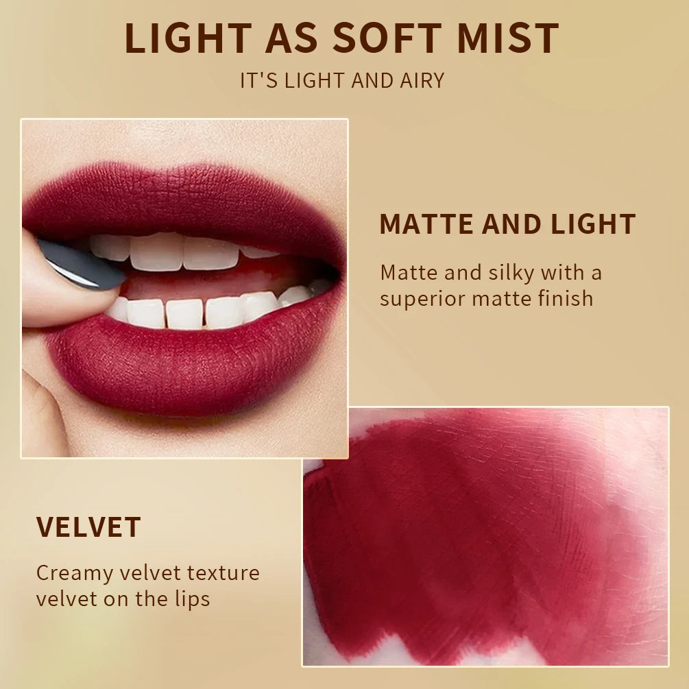 QIBEST 2 in 1 Long-lasting Matte Lipstick Sexy Red Lipstic Velvet Lipgloss Women Waterproof Nude Lip Tint Girl Fashion Makeup Qme