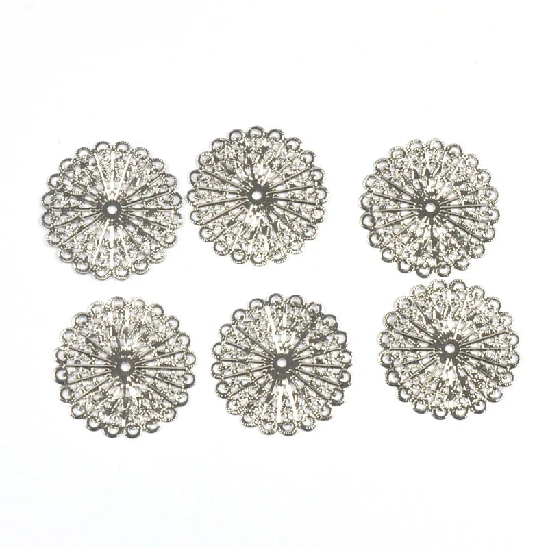 10Pcs 43x43mm Mixed Round Metal Crafts Flower Filigree Wraps Connectors For Jewelry Making Scrapbook Findings DIY Home Decor Qme