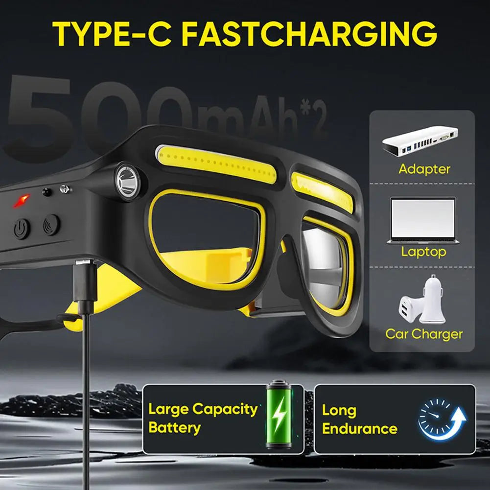 LED Glasses Rechargeable Headlight Motion Sensor 5Modes Light Up Car Qme