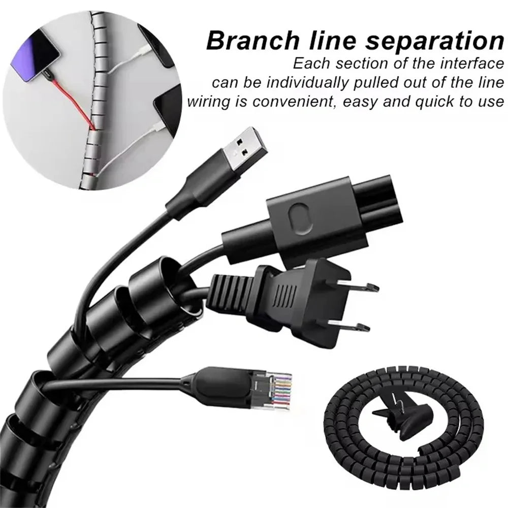 2 Meter 10/16mm Line Flexible Spiral Cable Organizer Storage Pipe Cord Protector Management Cable Spiral Wrap Winding Protector Qme
