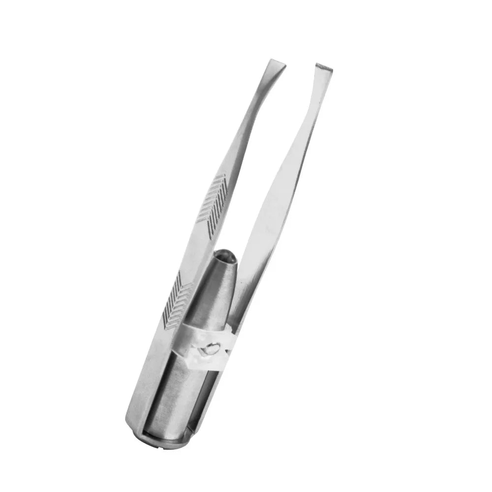 1pc Portable Stainless Steel Led Make Up LED Light Eyelash Eyebrow Clip Tweezer Set Smart Design Hair Remove Tweezer Makeup Tool Qme Silver