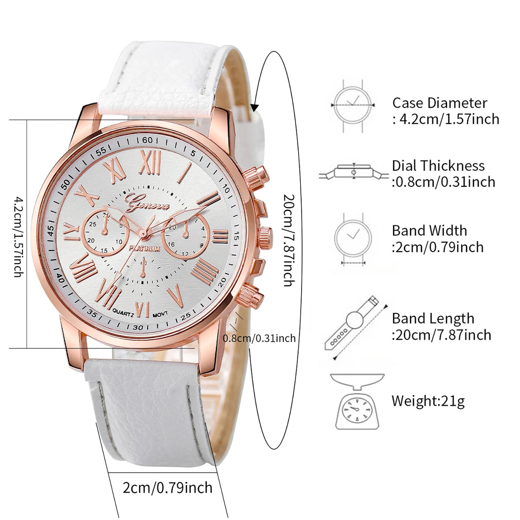 Rose Gold White Leather Ladies Watch Set Chronograph Clock Cubic Zirconia Bracelet Necklace Earrings Ring Jewelry Kit For Women Qme