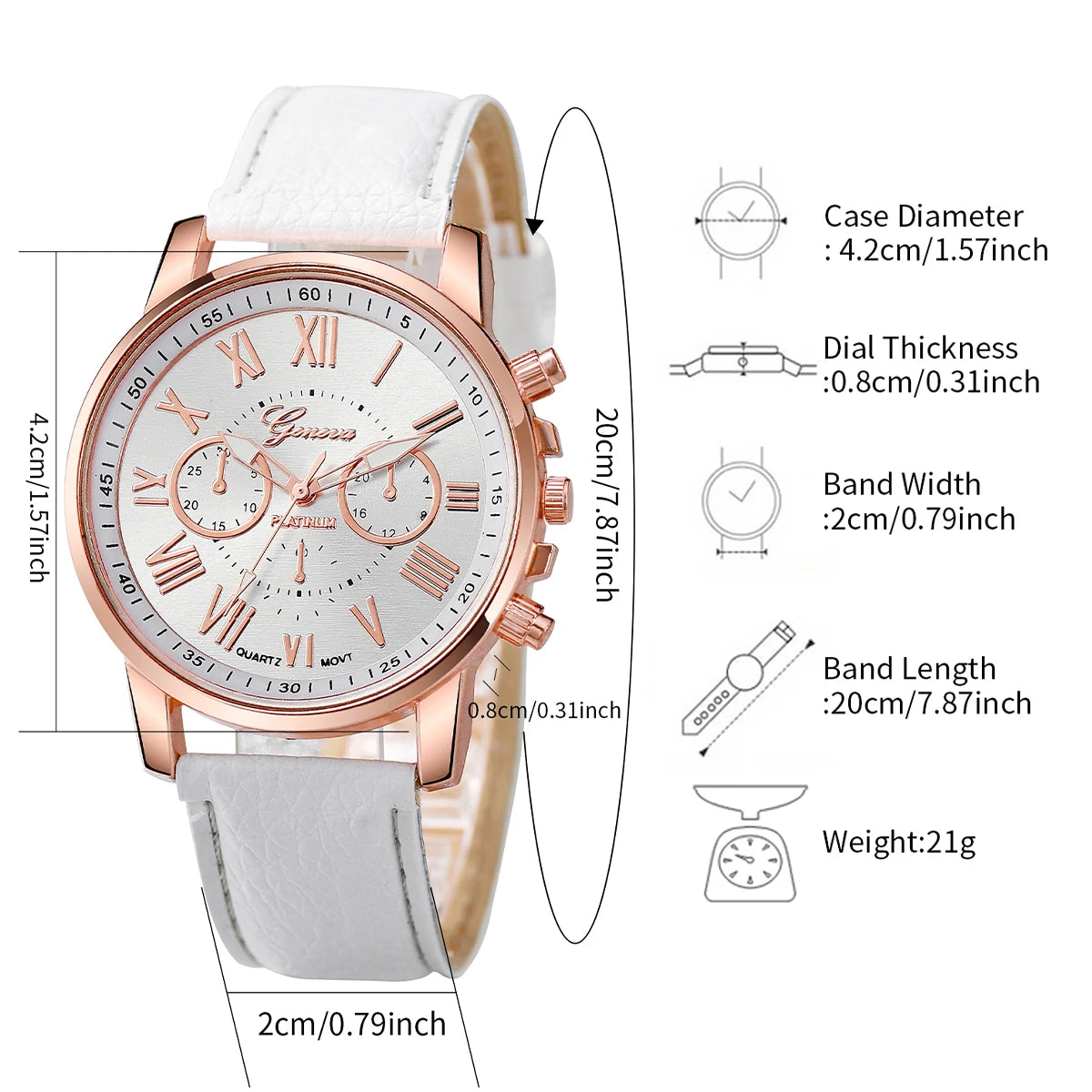 Rose Gold White Leather Ladies Watch Set Chronograph Clock Cubic Zirconia Bracelet Necklace Earrings Ring Jewelry Kit For Women Qme