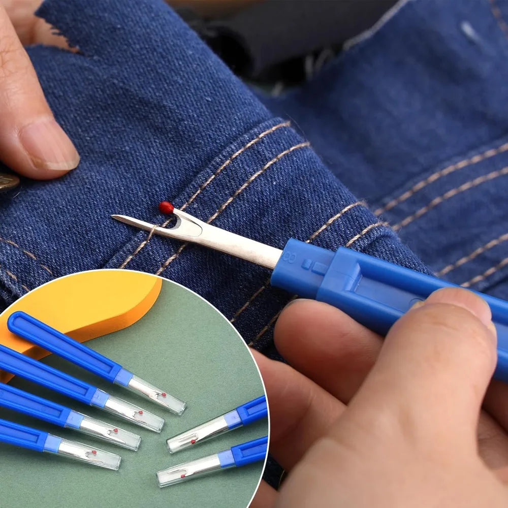 5PCS Sewing Seam Ripper Kit Sewing Accessories Blue Plastic Handle Sharp Seam Stitch Ripper for Hand Embroidery Thread Removal Qme