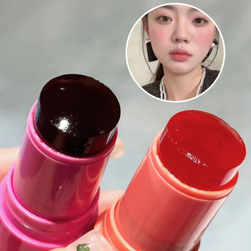 Strawberry Jelly Blush Stick Brighten Cheek Rouge Dual Use of Lips and Cheeks Blusher Waterproof Lasting Red Tint Cheek Color Qme