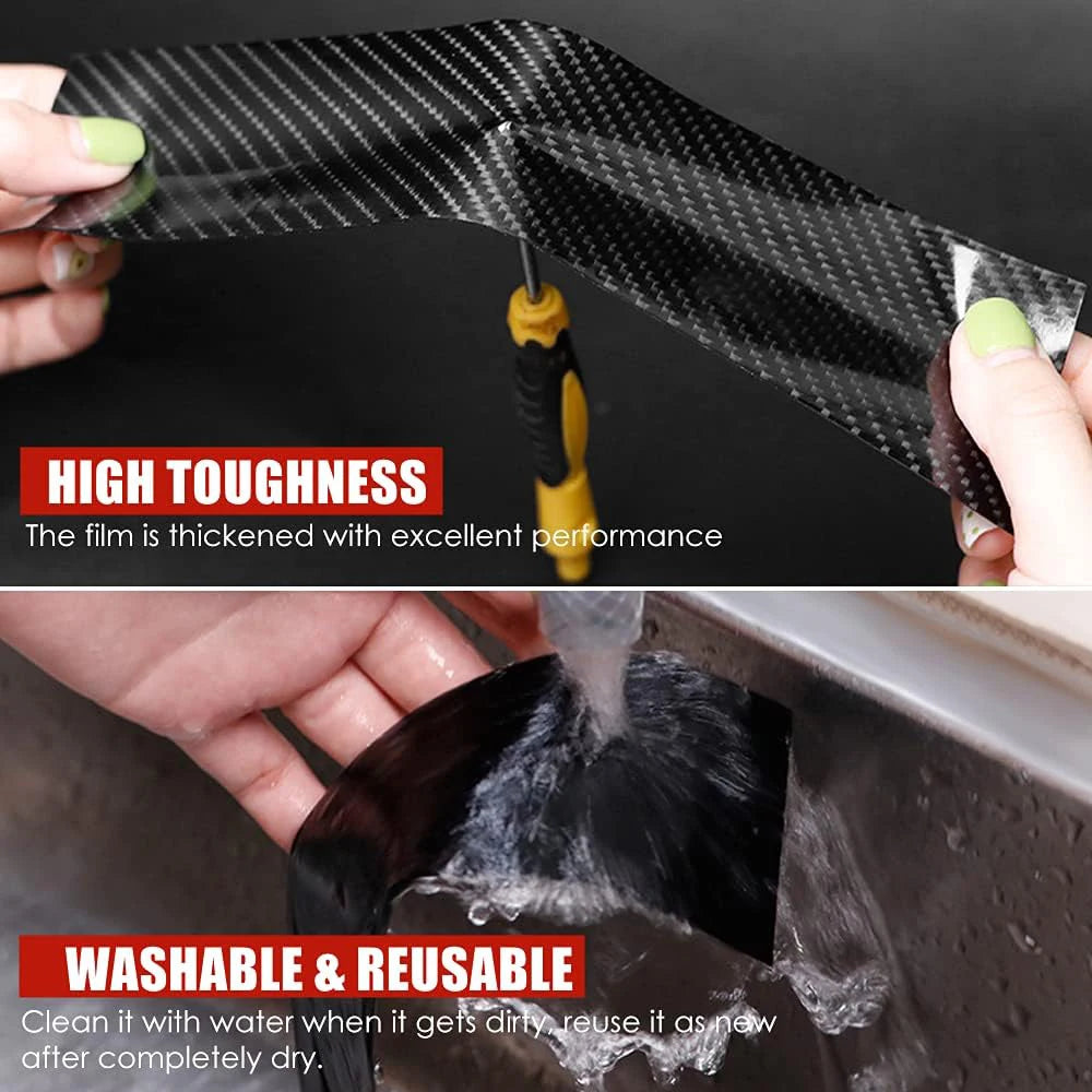 Car Door Edge Guards Door Sill Protector Black Waterproof 3D Carbon Fiber Anti Collision Film Scratch Cover Strip Stickers Tape Qme