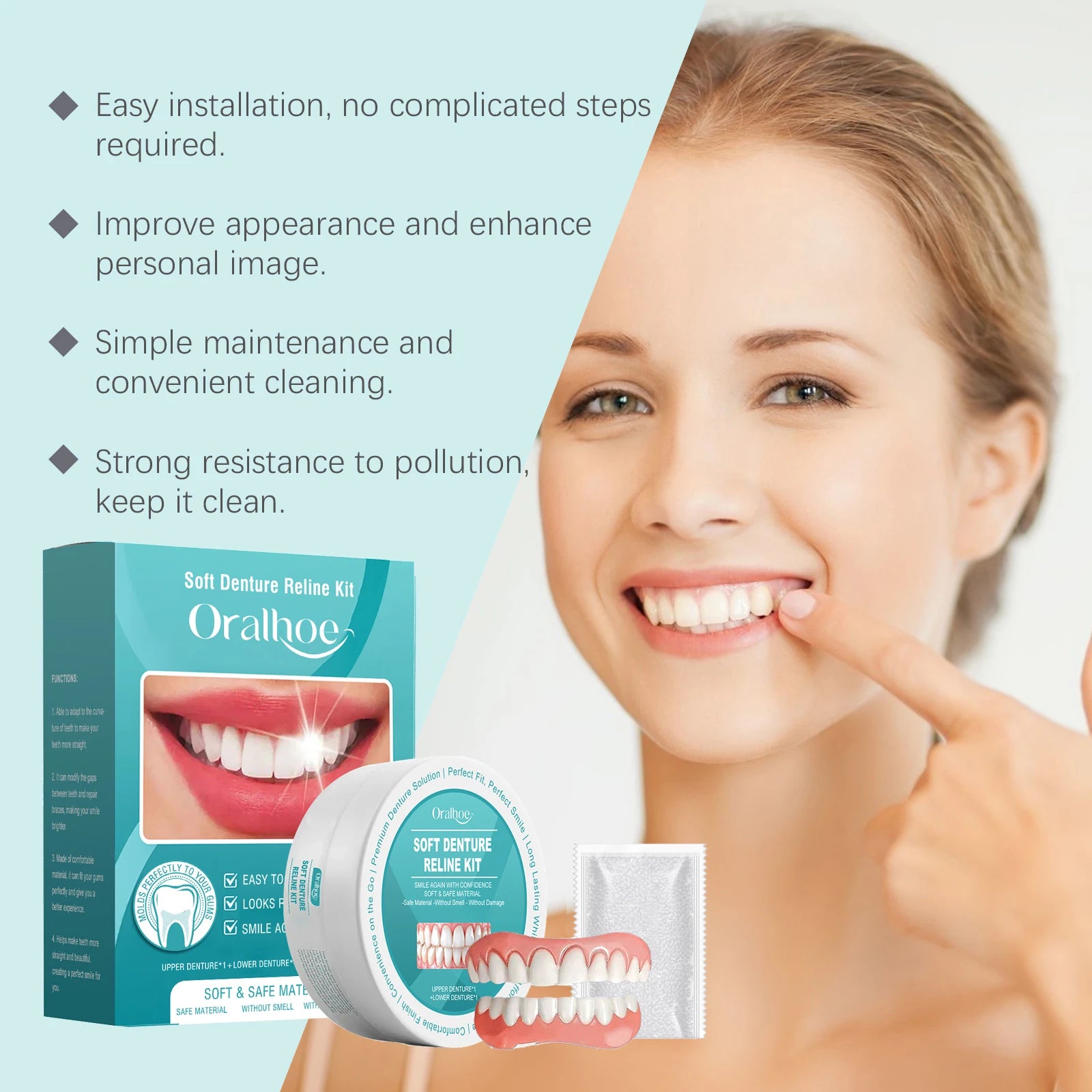 Adjustable Silicone Dentures Temporary Orthodontic Braces Removable Dental Veneers Fit Mouth Perfect Smile False Teeth Full Set Qme
