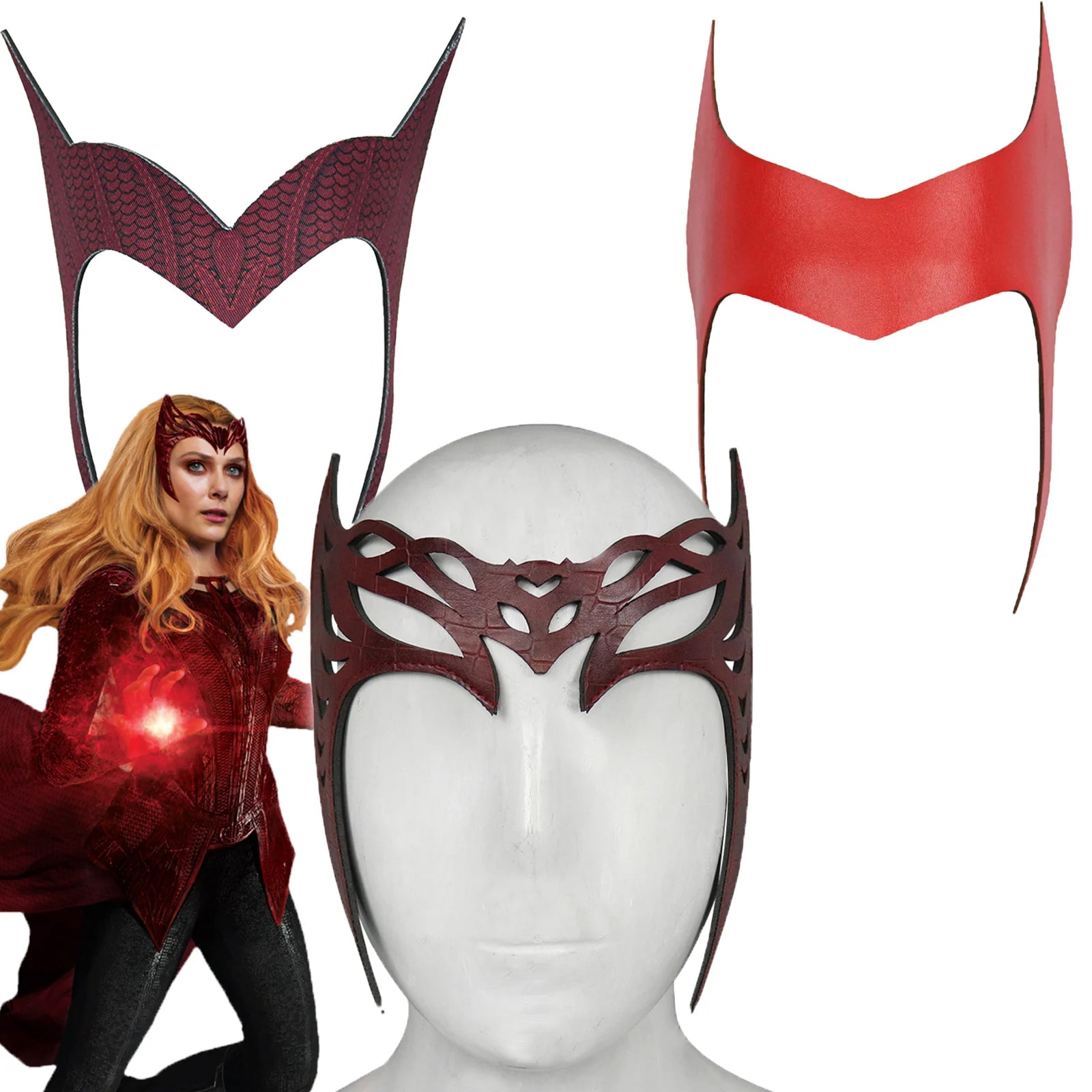 Superhero Scarlet Witch Cosplay Headband Mask Leather Headwear Face Cover Halloween Costumes Party For Adult Cosplay Props Qme