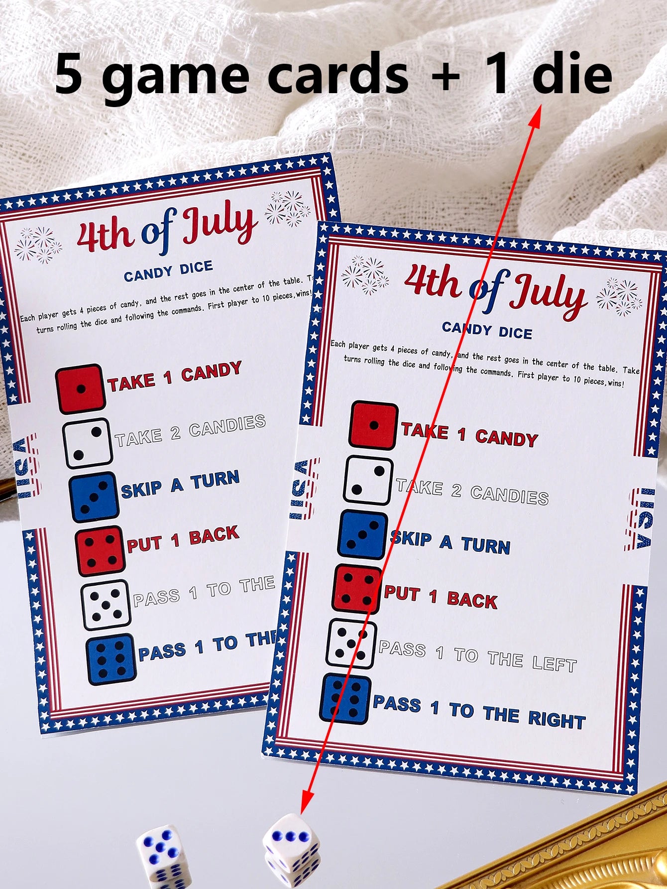 5–50Pcs Independence Day Star-Bordered Dice-Themed Game Cards—Creative Independence Day Gifts, Board Games, and Party Supplies Qme White-5Pcs