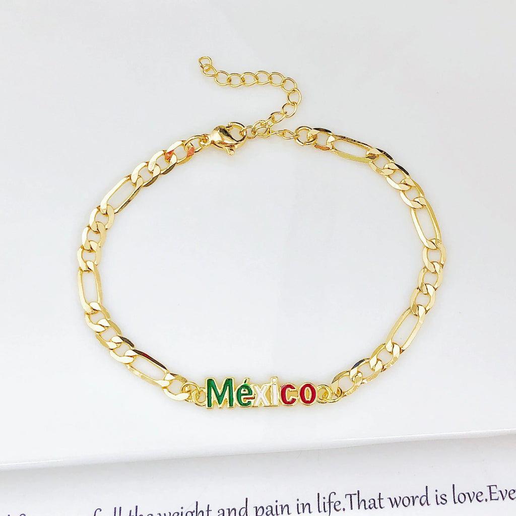 Adjustable Enamel Art Gold Plated Venezuela Colombia Flag Figaro Chain Bracelet for Men Women Holiday Anniversary Jewelry Gift Qme 9