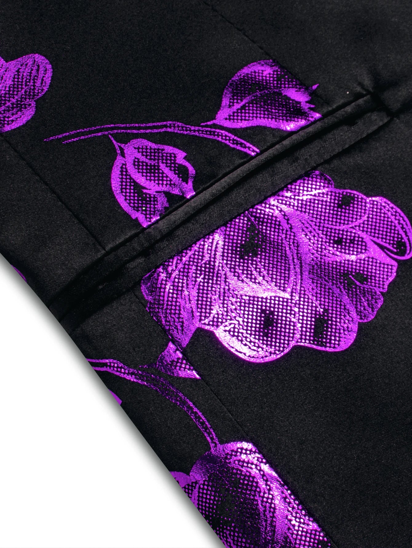 Vintage Men's Black Purple Floral Print Shawl Lapel Blazer Jacquard Tuxedo Jacket Formal Suit Coat for Wedding Prom Groom Qme