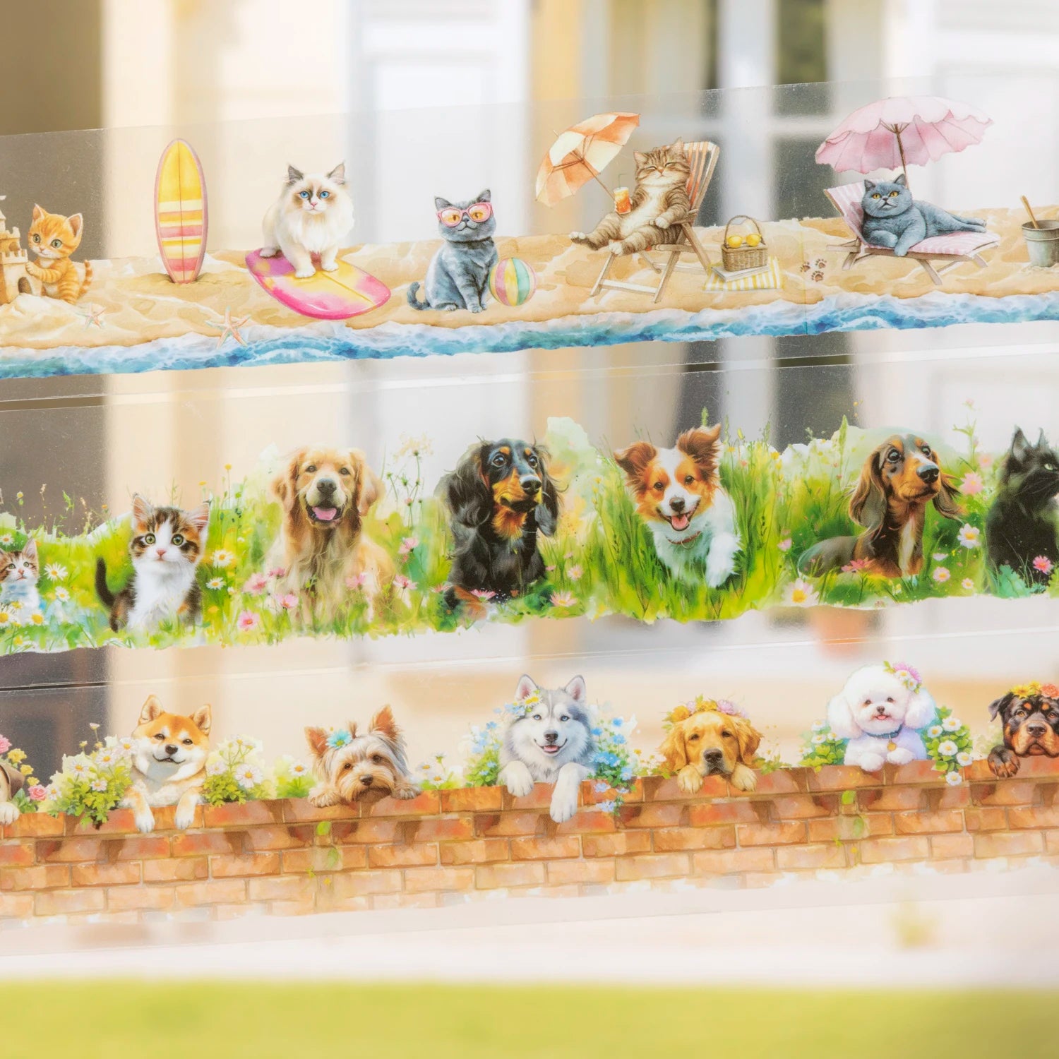1 Roll Cute Pet Theme PET Seamless Landscape Washi Tape for Scrapbooking DIY Stickers Collage Material Phone Case Notebook Decor Qme