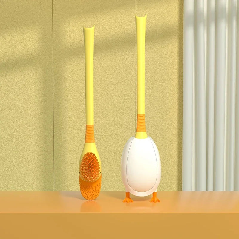 Cute Diving Duck Style Toilet Brush Wall-mounted Floor-Standing Silicone Toilet Brush with Base Bathroom Cleaning Brush Set Qme 03