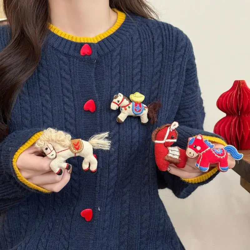 1Pcs Coat & Scarf Accessory Zodiac Year Charming Fabric Pony Brooch For Women Pin Corsage Pin Neck Pin Qme