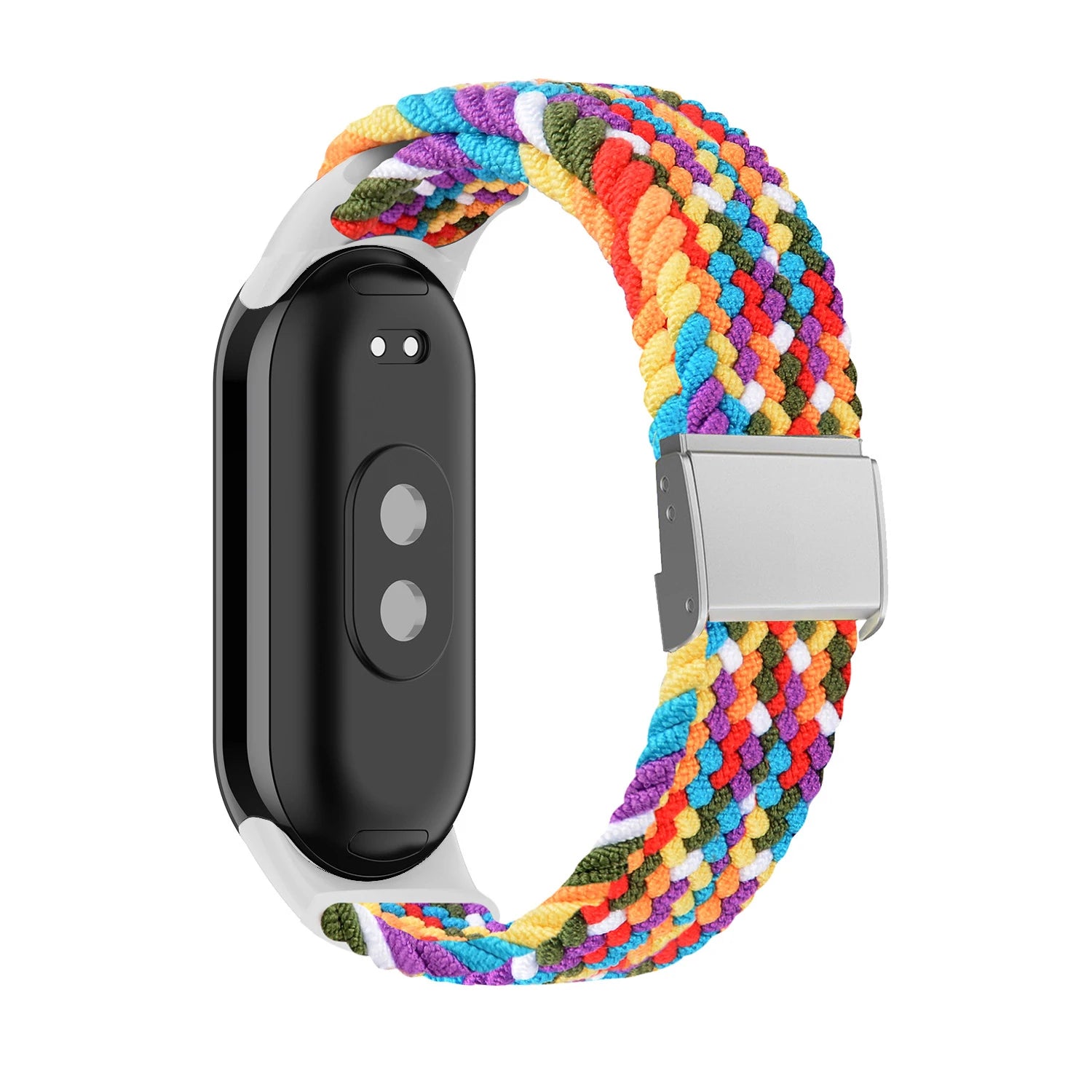 Adjustable Braided Nylon Elastic Wristband for Xiaomi Mi Band 8 Fitness Tracker Stainless Steel Buckle Replacement Strap Qme Rainbow Color for Mi Band 8