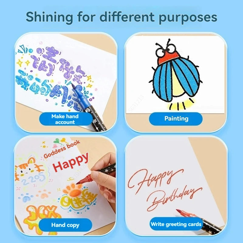 Glitter Double Tips Markers Pens, Shimmer Markers Glitter Writing Drawing Pens for Christmas Card Birthday Greeting DIY Art Qme