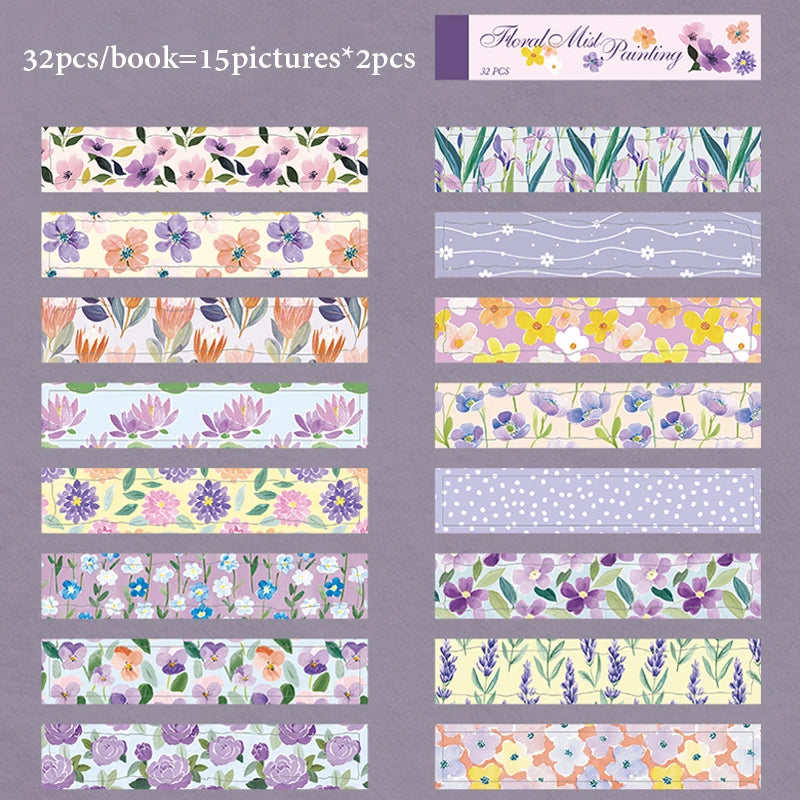 Floral Plaid Bow Long Sticker Book, Countryside Journal Base Paper for Border & Layout Decoration Qme Red