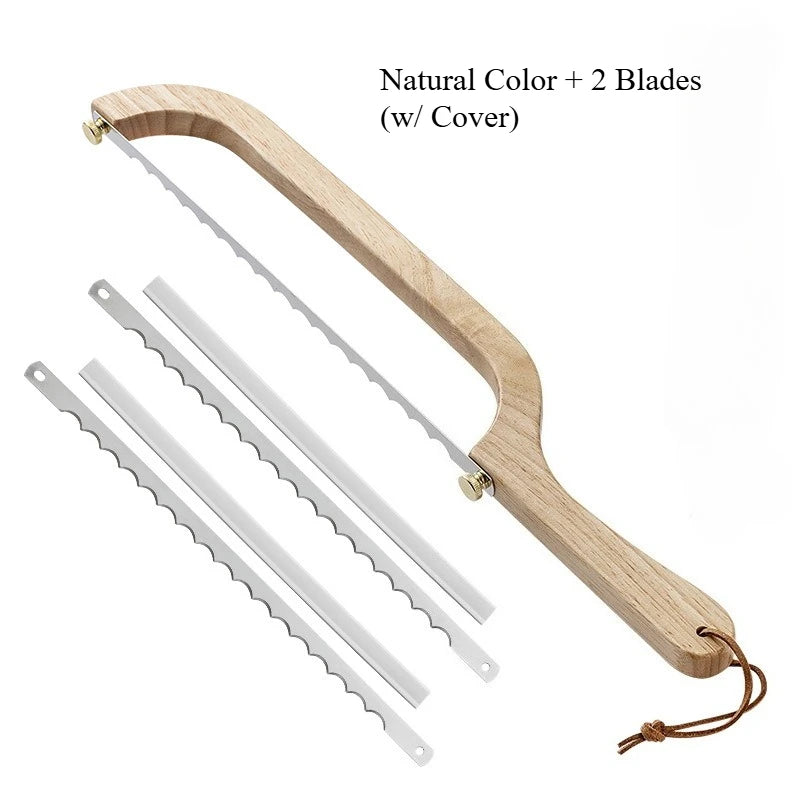Wooden Bow Bread Knife Handheld Sushi Saw Cutter for Kitchen Baguette Toast Precision Slicing,Wooden Handheld Bow Bread Knife Qme Natural WoodW2Blades