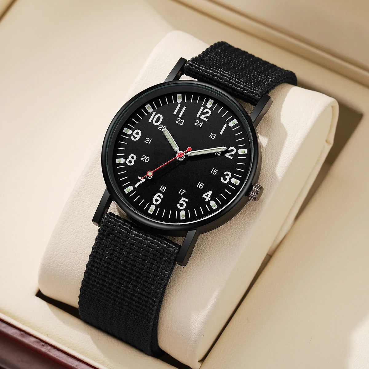 Luminous Dial Men's Braided Strap Casual Watch, Quiet Quartz Watch for Male Students Qme black
